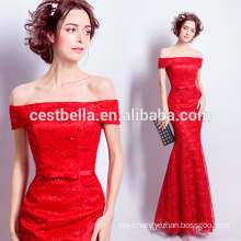 China Suzhou Manufacturer best selling Cap Sleeve Red Long Mermaid Evening Dresses